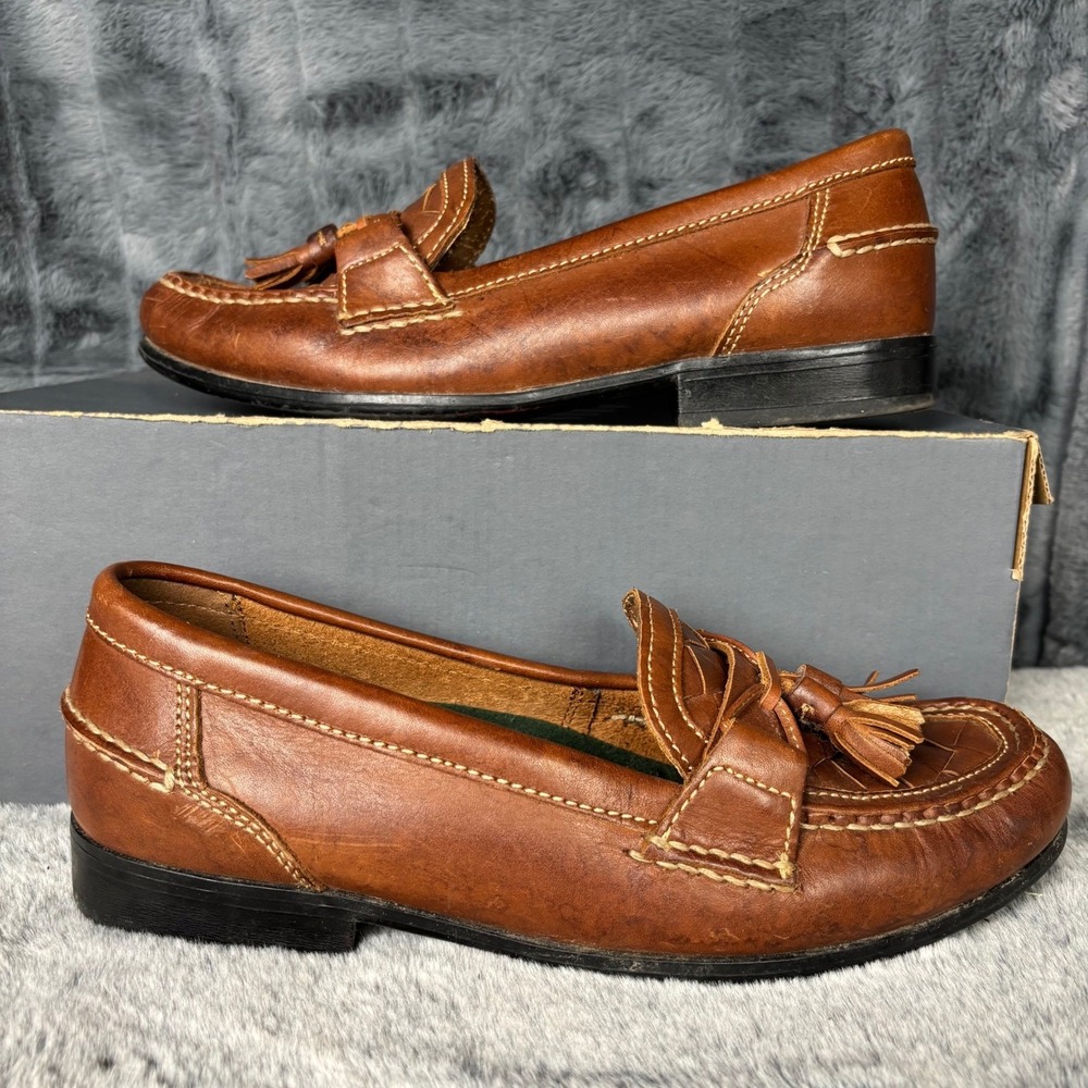 Thom McAn Mens Brown Full Grain Leather Tassel Loafers 8.5 84270 Moc Toe Shoes